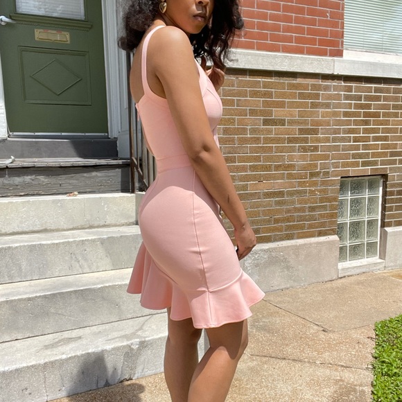 Pink Ruffle Hem Mini Bandage Dress - Picture 12 of 17